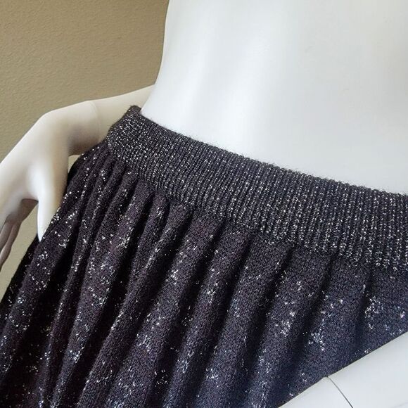 Jeanne Pierre Lambs Wool Knit Pleated Metallic Midi Skirt in Black & Silver - Picture 3 of 13